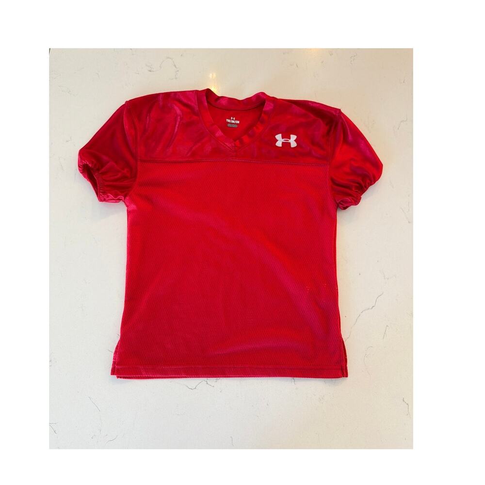 Under Armour Pipeline Practice Football Jersey Red White Youth Medium